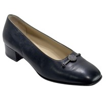 Vintage SALVATORE FERRAGAMO Women&#39;s Shoes Black Leather Block Heels Size 7 - $1,370.43 MXN