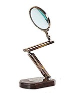 Brass Big Zig Zag Magnifier Glass W/ Wooden Base - $197.01
