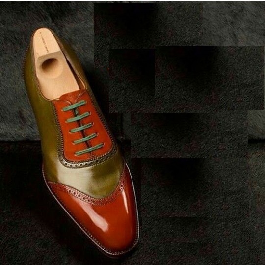 New Handmade Mens Classic Two Tone green & brown Genuine Leather oxford shoes 20