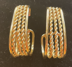 Vintage Gold Tone Hoop Dangle Drop Earrings Estate Jewelry Find KG - $9.89