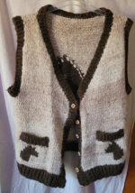 Women's Button-Up Vest Brown Tan Horses ?Wool? Size Unknown Casual Winte... - $19.99