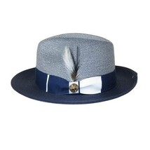 Men's Milani Straw Braided Fedora Hat Soft Crushable FDS-006 Navy/White image 5
