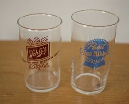 Pair of Vintage Pabst Blue Ribbon Schlitz Falstaff Libbey Beer Glasses Tumblers - $24.99