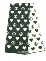 Moschino Love &amp; Peace Scarf Unisex Black &amp; White New 100% Authentic - £151.82 GBP
