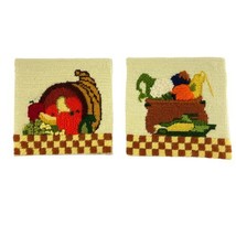 Sunset Finished Cross Stitch Thanksgiving Harvest Lot of 2 5&quot;x5&quot; Cornucopia 70s - £15.39 GBP