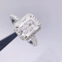 3.35 TCW Radiant Cut Certified Moissanite Engagement Ring 14K White Gold Plated - £143.84 GBP