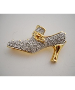 Vintage Shoe Pin Brooch High Heel Pump Clear Rhinestones Silver Gold Ton... - £27.42 GBP
