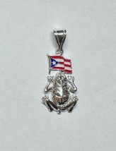 Sterling Silver Coqui Frog &amp; Hand Enameled Puerto Rico Flag Pendant - £83.21 GBP