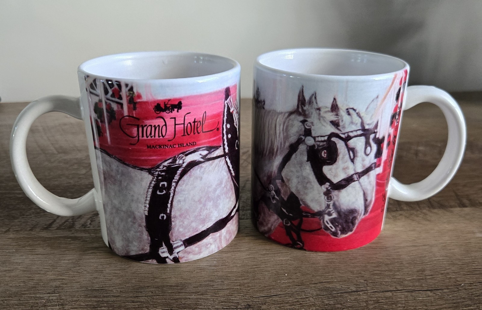 Artist Jaqueline Hoyt HORSES Mug for Grand Hotel Mackinac Island Set of 2 - $14.84