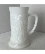 Vintage Federal White Milk Glass Beer Stein/ Mug Embossed Bar Pub Scene - £6.58 GBP