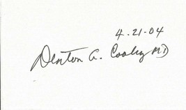 Denton A Cooley MD Signed 4x6 Index Card 2012 - £31.13 GBP