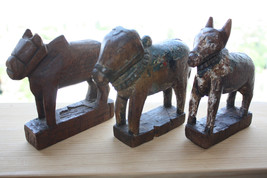 Lot of 3 India Antique Wooden Toy Animals Original Patina c.19th Century Rare  - £111.90 GBP