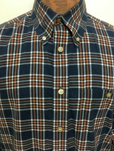 Orvis M Blue Orange White Plaid Brushed Cotton Button-Down Long-Sleeve Shirt - £23.89 GBP