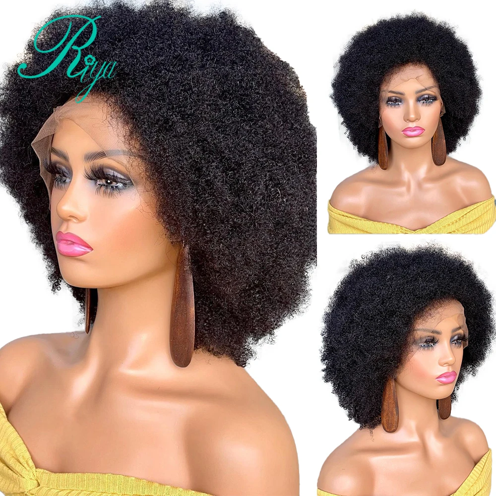 Pixie Short Bob Cut Invisible Bouncy Afro Kinky Curly Lace Front Human Hair Wigs - £76.87 GBP+