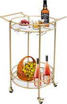 With 2 Mirror Shelves, A Wine Rack, And Lockable Casters, This Round, Gold - £108.53 GBP