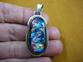 (D-312) green blue pink rainbow DICHROIC Fused GLASS 925 Sterling silver Pendant - £67.25 GBP