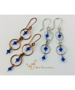 Handmade Copper or Stainless Steel Earrings Circle Framed Dangle Chain - $466.40 MXN