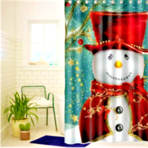 Waterproof Polyester Shower Curtain with 12 Hooks, 150 x 180 cm, Snowman Pattern - £56.22 GBP