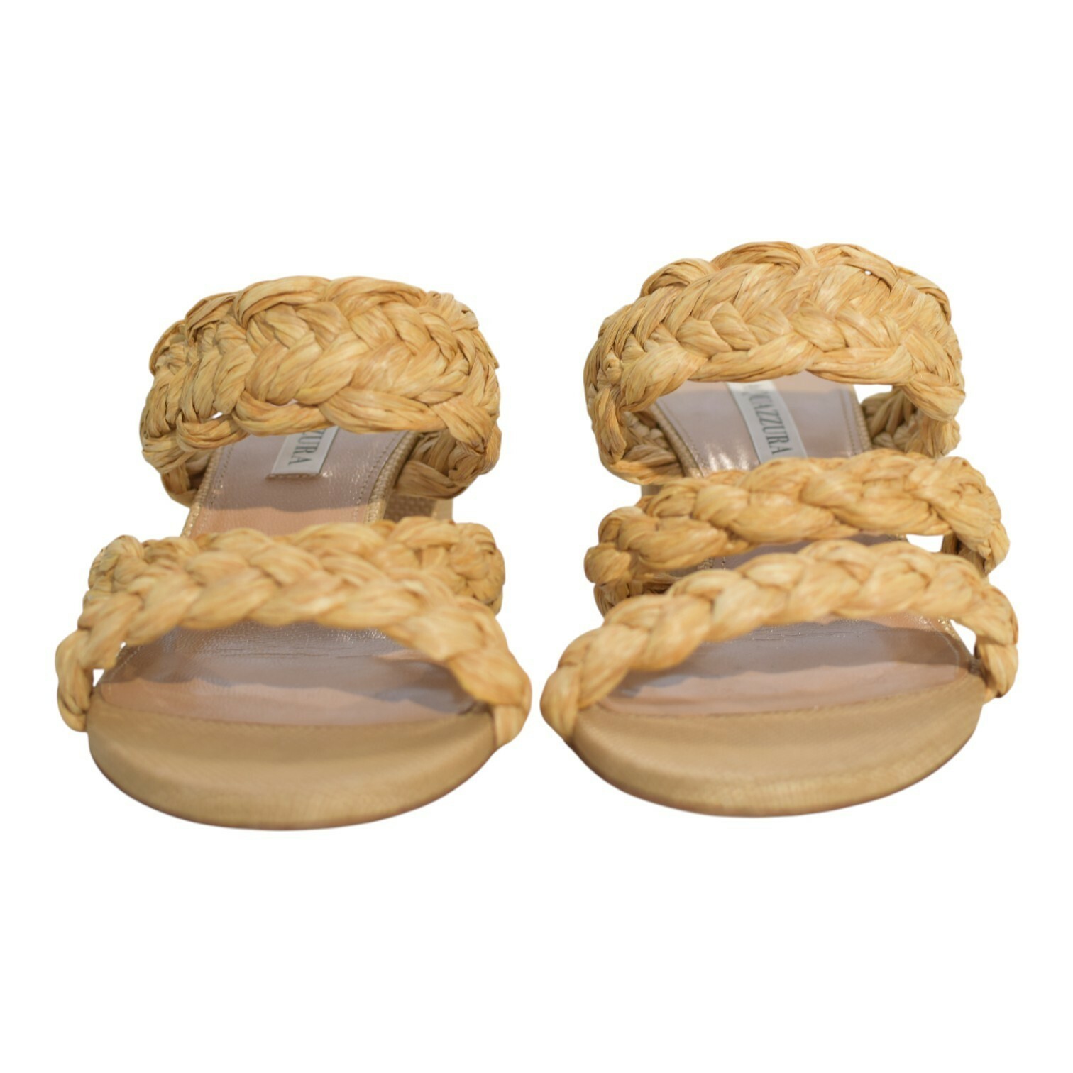 Aquazzura Costiera 50 natural beige raffia sandals medium heels size 38,5-8,5US Item image 11