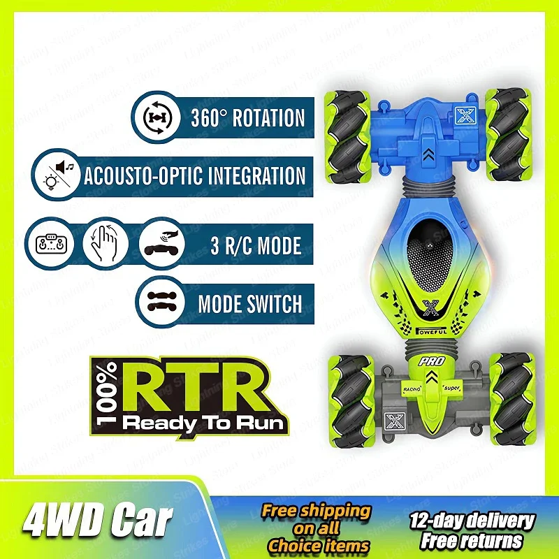 Newest 4WD RC Stunt Car 2.4G Radio Remote Control Cars RC Watch Gesture Sensor - £29.28 GBP+