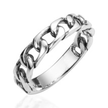 Classic Band of Cuban Link Men and Women .925 Sterling Silver Ring-6 - £17.18 GBP