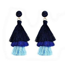 Colorful Tassel Earrings Bohemian Dangle Drop Tiered Tassel Long Blue - $9.74