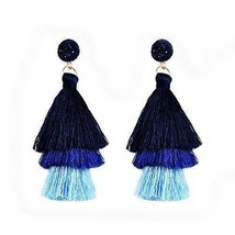 Colorful Tassel Earrings Bohemian Dangle Drop Tiered Tassel Long Blue - £7.66 GBP