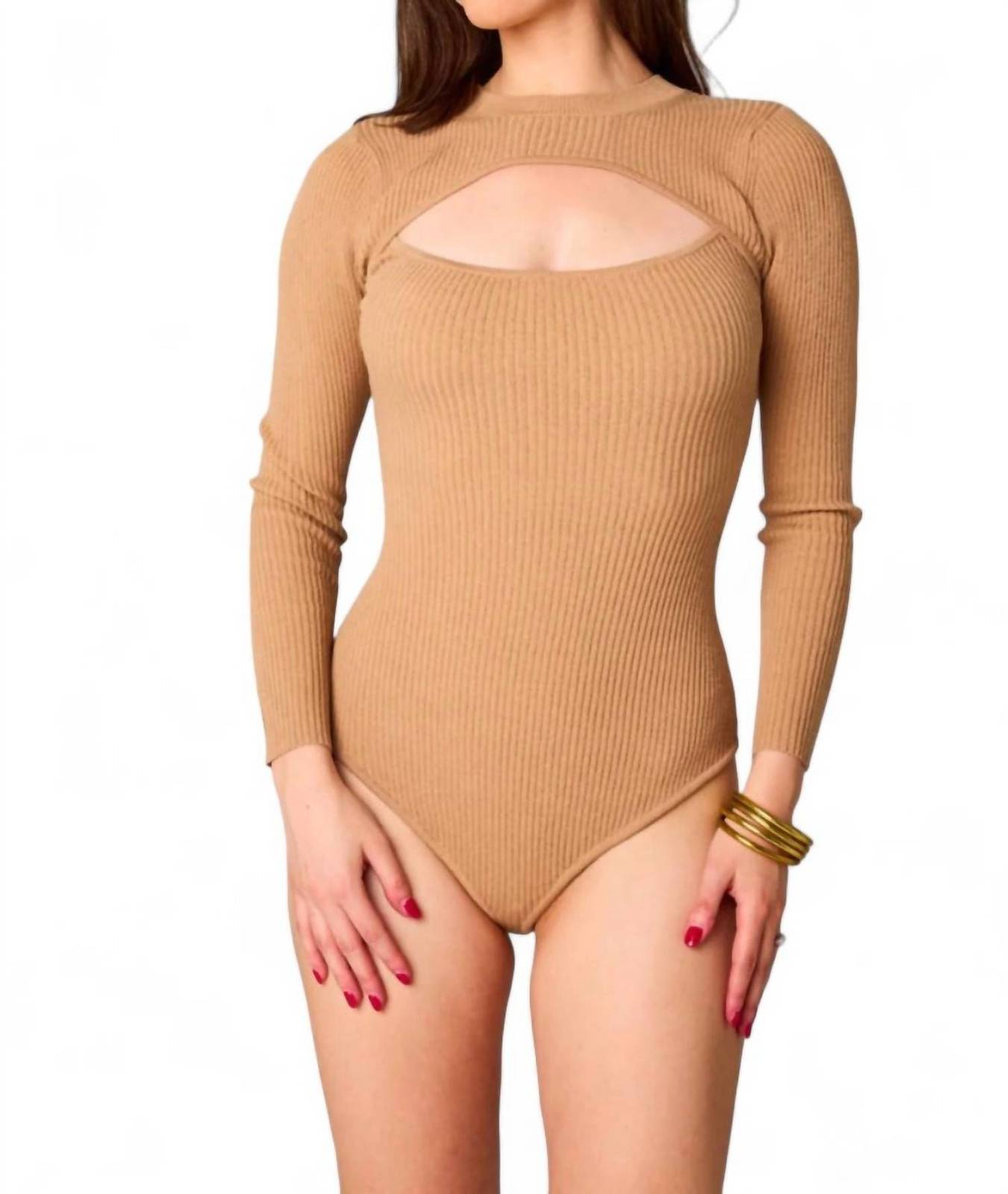 Buddylove nadia long sleeve cutout bodysuit in Natural