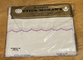 Vintage Stevens Utica Mohawk Lavender Embroidery White Cotton Double Fla... - $29.69