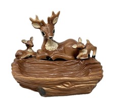 Ashtray: Doe &amp; 2 Fawn Reindeer Ceramic Hand-painted Mid Century Cabin Kitsch 8”W - £37.12 GBP