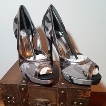 Liliana Grey Silver Camo Heels Camouflage Stret Pumps peep toe platform ... - £15.43 GBP