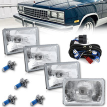 4X6&quot; Halogen Stock Glass Lens Metal Headlight &amp; H4 Relay Harness Light Set - £123.36 GBP