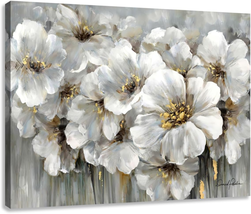 Bathroom Flowers Decor Wall Art Abstract Modern Blooming White and Grey Floral P - $23.04