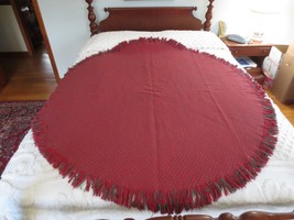 Vtg. Reversible WOVEN RED &amp; GREEN Cotton HOMESPUN Fringed TABLECLOTH - 6... - £19.66 GBP