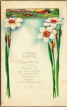 A Happy Easter Textured Flowers Poem Cabin Scene 1921 DB Postcard E3 - £4.85 GBP