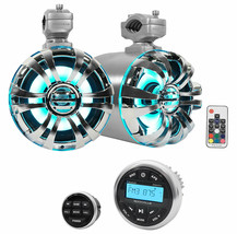 (2) Rockville WB65KLED 6.5" LED Marine Wakeboard Swivel Tower Speakers+Receiver - £358.73 GBP