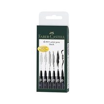 Faber-Castell Pitt Artist Pen Wallet of 6 with Assorted Tips - Black  - $34.00