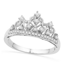 Ladies Princess Crown Ring Fashion 14k White Gold Plated 1/5ct Simulated Diamond - £90.40 GBP