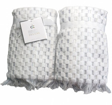Deborah Connolly Hand Towels Bathroom Set of 2 White Gray Sculptured Squares - £31.23 GBP