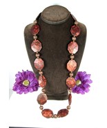 VCLM Vintage Nordstrom NECKLACE RED BRICK BIG BEAD Marbled Octagon Coppe... - $49.86 CAD