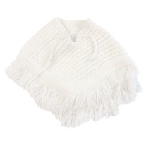 Knit DOLL Shawl Off White Fringe 13 inch Wide 11 inch Long - £10.36 GBP