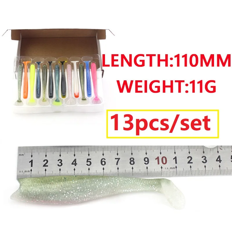 13 Mix Colors Soft Lure Kit at 11cm and 14cm  Bait Handmade PVC Paddle Tail Shad - £32.74 GBP