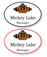 2 WHITE OVAL TEXAS ROAD HOUSE PERSONALIZED NAME BADGES SAFETY PIN BACK - €24,20 EUR