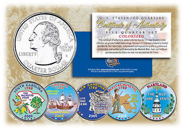 2000 US Statehood Quarters COLORIZED Legal Tender 5-Coin Complete Set w/Capsules - £12.66 GBP