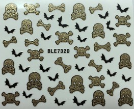 Nail Art 3D Glitter Decal Stickers Skull Bones Bats Halloween BLE732D - £2.72 GBP