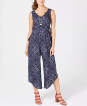 STYLE &amp; CO Women&#39;s Blue Floral Printed Sleeveless Jumpsuit w/Waist Tie NWOT M - £11.77 GBP