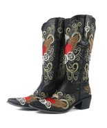 Women&#39;s Western Black Embroidered Hearts Mid Calf  Slip-On Cowgirl Boots... - £70.57 GBP