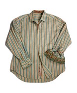 Robert Graham Mens Long Sleeve Button Up Shirt Blue Orange Striped Flip ... - $29.69