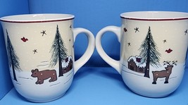 Meiwa Table Art Ginger Creek Mugs Cabin Tree Bear &amp; Deer Set Of 2 - $11.69