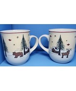 Meiwa Table Art Ginger Creek Mugs Cabin Tree Bear &amp; Deer Set Of 2 - $215.27 MXN